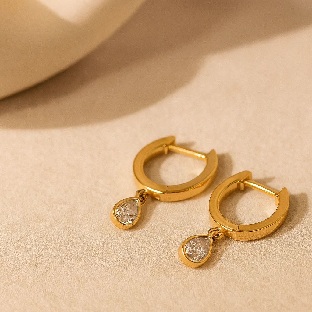 Bezel Diamond Pear Drop Huggie - Image 3
