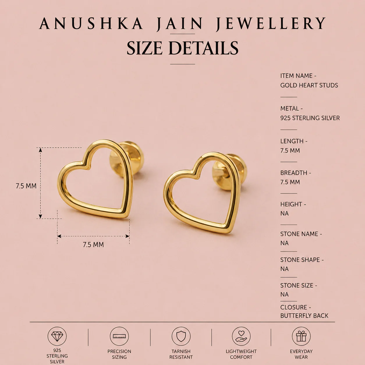 Gold Heart Studs - Image 5