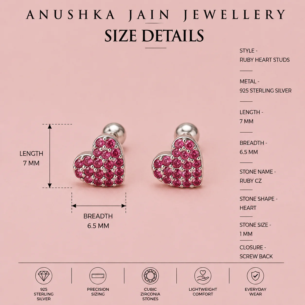 Ruby Heart Studs - Image 6