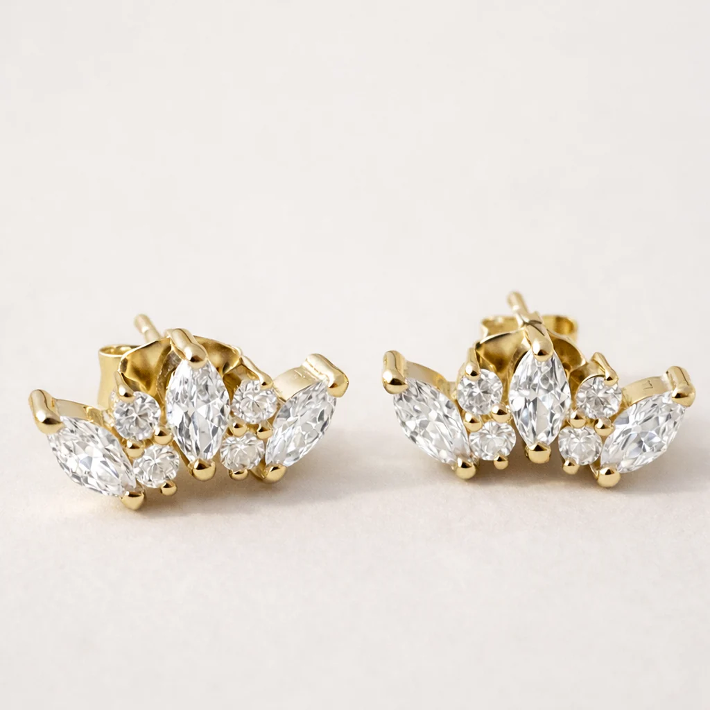 Tri Diamond Marquise Studs - Image 4